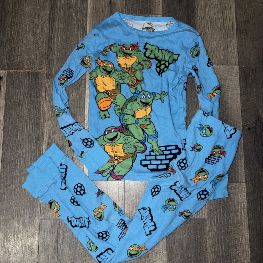 Nickelodeon Ninja Turtles Pajama Set Boys Size 8 Blue / Green 100% Cotton 2 pc.
